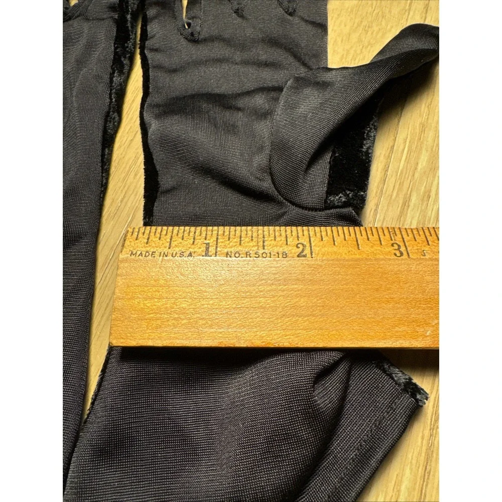 Vintage Fownes Velour Velvet Black Gloves  SZ 6 Rhinestones Silk Rayon Nylon